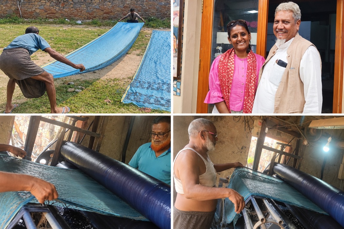 Indian textile artisans preparing and weaving handloom fabric